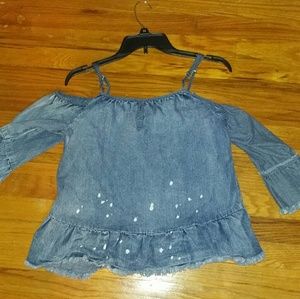 NWOT Cold shoulder paint splatter denim top